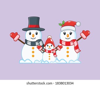 Cute Snowman Family Vector Christmas Illustration Stock Vector (Royalty ...