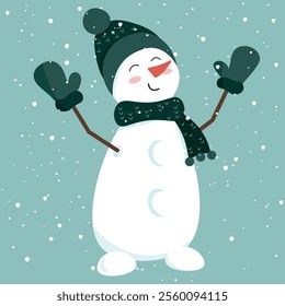 Cute Snowman, Festive, Christmas, Cartoon Illustration, Snow, Vector