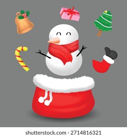 Elementos lindos del muñeco de nieve y de las Navidades flotantes