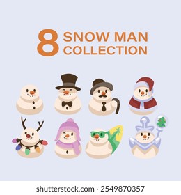 Cute snowman with funny costumes