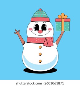 Cute snowman with gift box cartoon