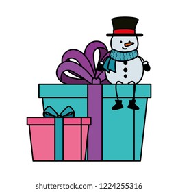 cute snowman with gifts christmas character