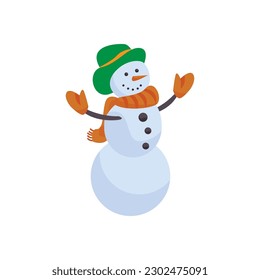 Cute-Schneemann mit grünem Hut, Vektorgrafik auf weißem Hintergrund