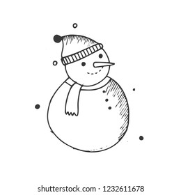 Cute Snowman Hand drawn doodle illustration. Christmas vector