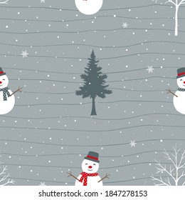 Cute snowman happy on winter seamless pattern,for decorative,fabric,textile,print or wrapping paper,vector illustration
