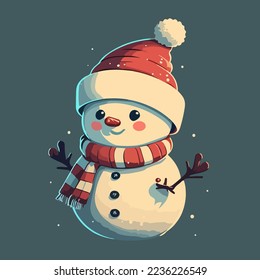 Cute Snowman with hat and scarf isolated on white background.Vector of fun snowman. Vector illustration. digital painting of snowman. cartoon snowman isolated. Christmas Background. christmas theme