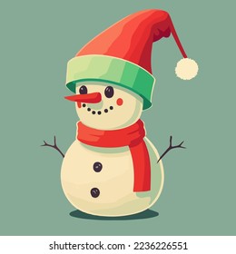 Cute Snowman with hat and scarf isolated on white background.Vector of fun snowman. Vector illustration. digital painting of snowman. cartoon snowman isolated. Christmas Background. christmas theme