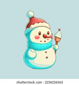 Cute Snowman with hat and scarf isolated on white background.Vector of fun snowman. Vector illustration. digital painting of snowman. cartoon snowman isolated. Christmas Background. christmas theme