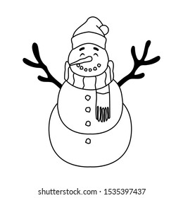 cute snowman with hat and scarf on white background vector illustration design