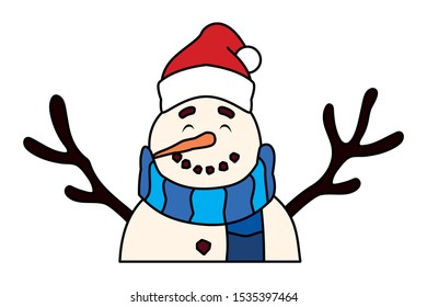 cute snowman with hat and scarf on white background vector illustration design