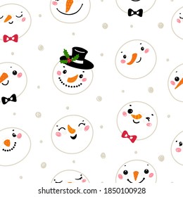 Cabezas De Snowman. Patrón de infiltración de vectores de Navidad. Fondo de vacaciones de invierno con caricaturas Doodle a los hombres de nieve. Vacaciones de invierno, Navidad y diseño de Año Nuevo