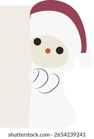 Cute Snowman Hiding Christmas Card hand drawn