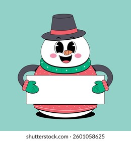 Cute snowman holding blank banner	