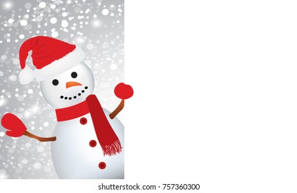 Cute snowman holding empty space for text