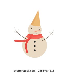 Cute snowman in a holiday hat.Flat character. On a transparent background.