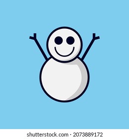 Cute snowman icon. Flat design vector illustration isolated on blue background.