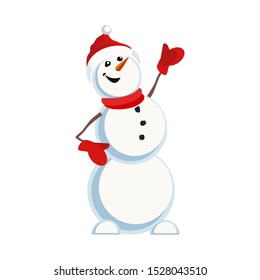 Cute snowman icon isolated on white. Holiday cartoon playful fun snow ball character. Merry Christmas winter season greeting card template. New Year eve party banner design element vector illustration