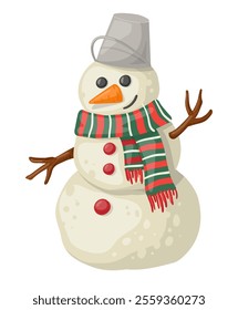 Cute snowman illustration in cartoone style. Flat vector illustration isolated on white background.