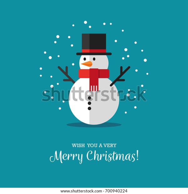 かわいい雪だるまのイラストを平らに描いた 冬の記号 アイコン クリスマスまたは新年のグリーティングカードデザインエレメント のベクター画像素材 ロイヤリティフリー