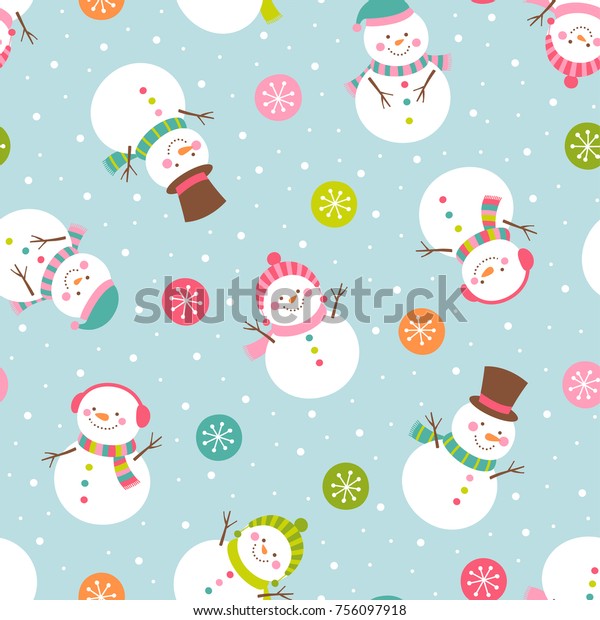 Cute Snowman Illustration Snowflakes Seamless Pattern Stock Vector ...