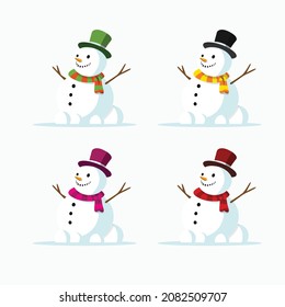 Cute snowman ilustration with colourful hat and shawl