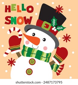 Cute Snowman image For Christmas Card or Bag design