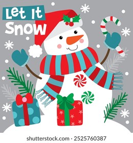 Cute Snowman image For Christmas Card or Bag design