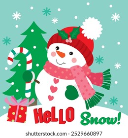 Cute Snowman image For Christmas Card or Bag design