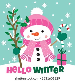 Cute Snowman image For Christmas Card or Bag design