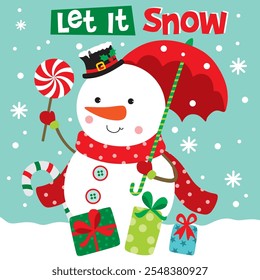 Cute Snowman image For Christmas Card or Bag design