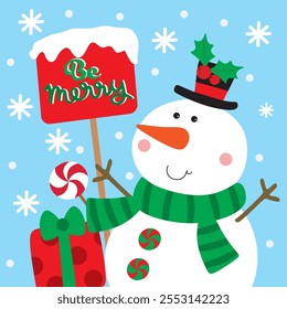 Cute Snowman Image For Christmas Card or Bag design