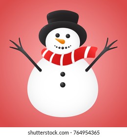 Cute Snowman isolated on red background. Vector.