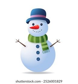 A cute snowman isolated on a white background. Christmas design concept.  Vector illustration. It can be used in web design, social media, and advertising.
