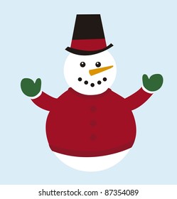 cute snowman isolated over blue background. vector