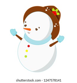 Cute snowman in knitted mittens. Christmas and New year character