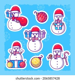 Cute Snowman merry christmas stickers set