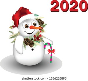 cute snowman, new year, greeting card