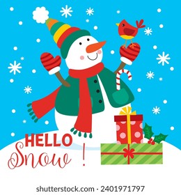 Cute Snowman on Blue Background
