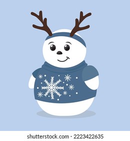 Cute snowman on light blue background