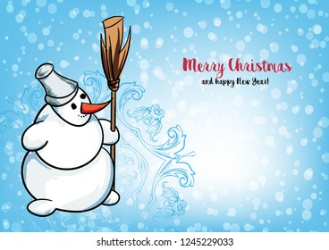 Cute Snowman on postcard. Vector. Snowman melted. flat vector illustration in cartoon style