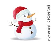 Cute snowman on a white background. New Year and Christmas card. Vector illustration