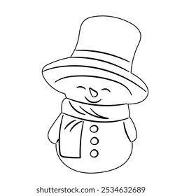 cute snowman, outline, sketch, vector