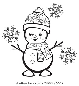 Cute snowman outline vector cartoon illustration