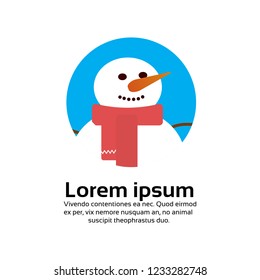 cute snowman portrait happy new year merry christmas decoration concept flat copy space vector illustration