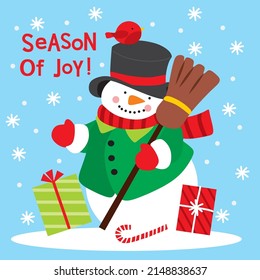 Cute Snowman with present and broom