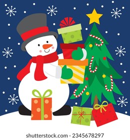 Cute Snowman with present vector art