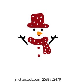 Cute Snowman in Red Hat and Scarf