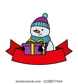 cute snowman with ribbon christmas character