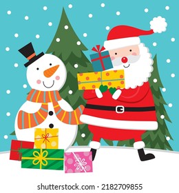 Cute Snowman with Cute Santa