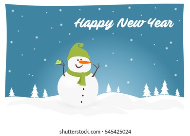 cute snowman say happy new year vector greeting card